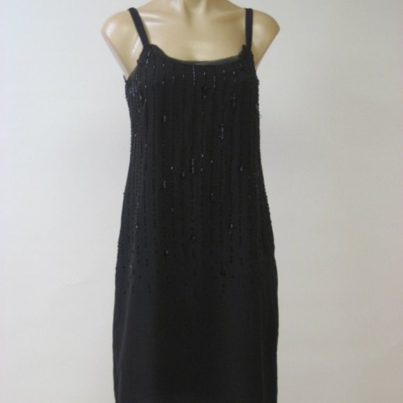 EILEEN FISHER Black Beaded Silk Crepe Dress - Picture 1 of 5